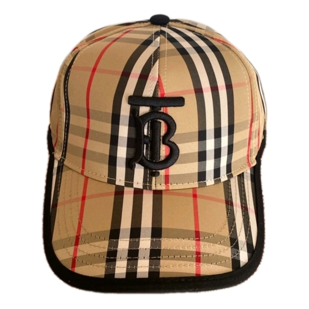 Burberry Beige Check Baseball Cap with Black Monogram